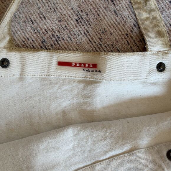 PRADA SPORT Tote Bag Denim Tan Vintage Double Handle - Picture 4 of 16